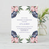 Invitation Célébration du Mariage Blush et Navy Blue Peony (Debout devant)