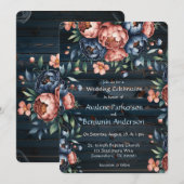 Invitation Célébration du Mariage de bois Marine et Copper Pe (Devant / Derrière)