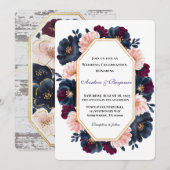 Invitation Célébration du Mariage de la Marine Burgundy Pink  (Devant / Derrière)