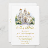 Invitation Célébration du Mariage de l'église blanche et or (Devant / Derrière)