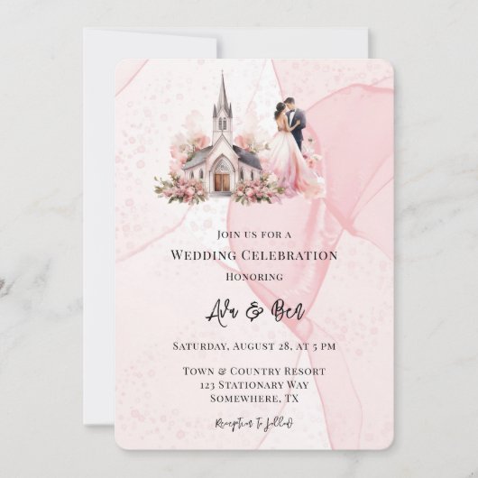 Invitation Célébration du Mariage de l'église florale de l'al (Devant)