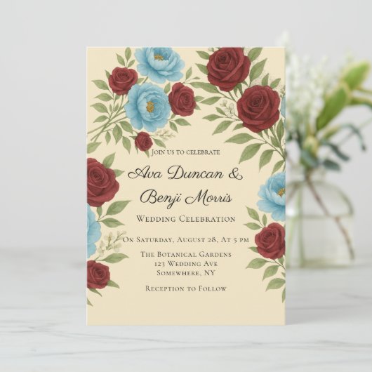 Invitation Célébration du Mariage de Lyons Blue Peony et Red  (Debout devant)