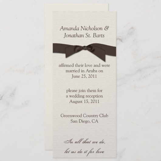 Invitation Célébration du Mariage de post-ruban Brown crème (Devant / Derrière)