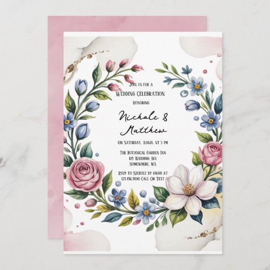 Invitation Célébration du Mariage du bouquet floral romantiqu (Devant / Derrière)