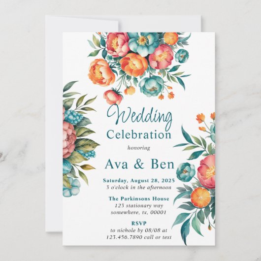 Invitation Célébration du Mariage du bouquet Radiant Peony (Devant)