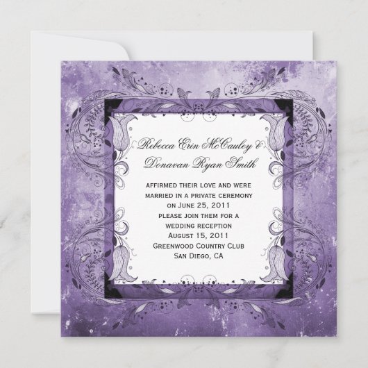 Invitation Célébration du Mariage du Grunge Floral Violet (Devant)