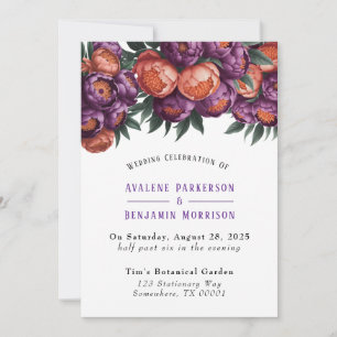 Invitation Célébration du Mariage Plum and Orange Paint Peony