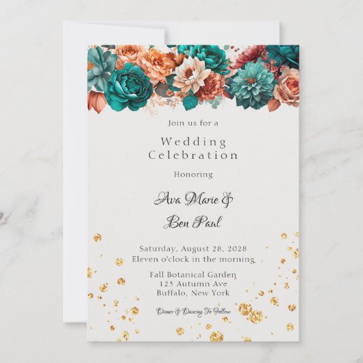 Invitation Célébration du Mariage Turquoise et Terracotta Peo (Devant)