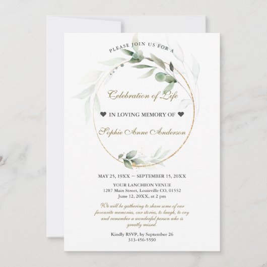 Invitation Célébration du monument funéraire Airy Greenery (Devant)