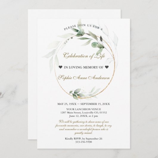 Invitation Célébration du monument funéraire Airy Greenery (Devant / Derrière)