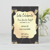 Invitation Célébration du Nouvel An noir et or élégante (Debout devant)