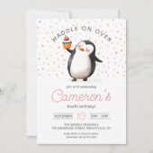 Invitation Célébration du pingouin de Cupcake rose, anniversa (Devant)
