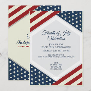 Invitation Célébration du quatre juillet bleu rouge et blanc