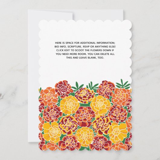 Invitation Célébration du service commémoratif de Marigold Fl (Dos)