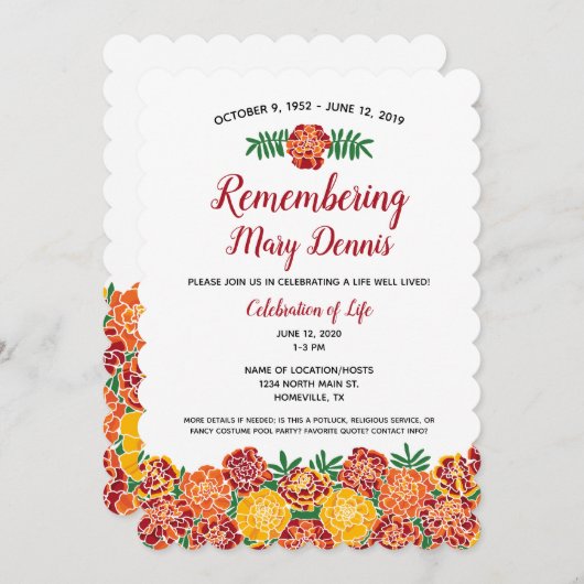 Invitation Célébration du service commémoratif de Marigold Fl (Devant / Derrière)