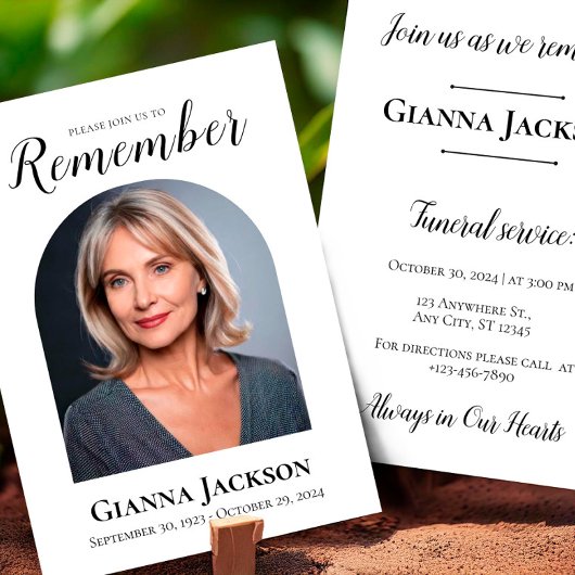 Invitation Célébration du service commémoratif funéraire de l