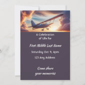 Invitation Célébration du service de la vie Pilote Avion Cou (Dos)