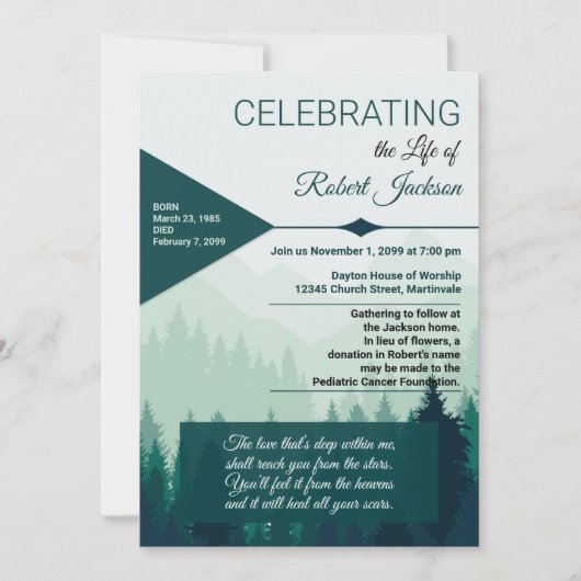 Invitation Célébration d'un service de pins verts (Devant)