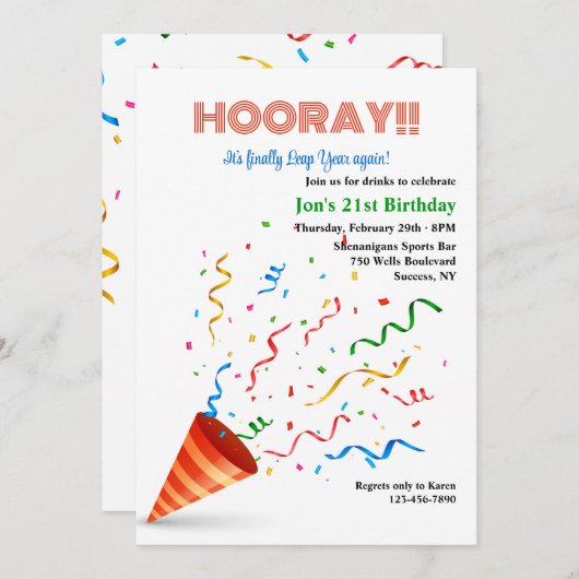 Invitation Célébration d'une année bissextile (Devant / Derrière)