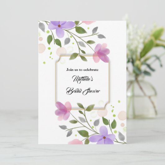 Invitation Célébration d'une douche d'aquarelle fleurie d'été (Debout devant)