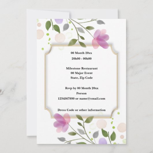 Invitation Célébration d'une douche d'aquarelle fleurie d'été (Dos)