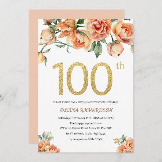 Invitation Célébration élégante d'anniversaire aquarelle flor (Devant / Derrière)