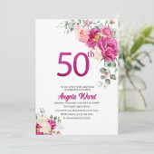 Invitation Célébration élégante d'anniversaire  floral glitte (Debout devant)