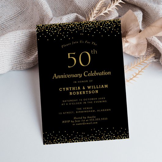 Invitation Célébration élégante de 50 ans de mariage en noir 