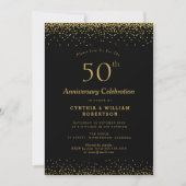 Invitation Célébration élégante de 50 ans de mariage en noir  (Devant)