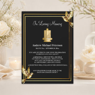 Invitation Célébration élégante de bougie dorée pour funérail