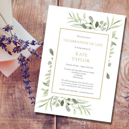 Invitation Célébration élégante de funérailles de verdure de