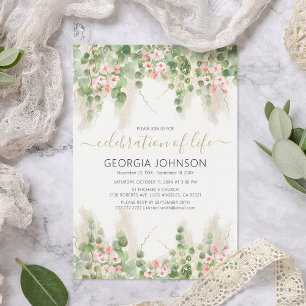 Invitation Célébration Élégante de la Vie en Eucalyptus Mém