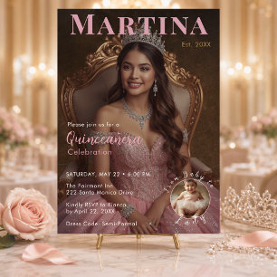 Invitation Célébration élégante de Quinceañera en rose poudré