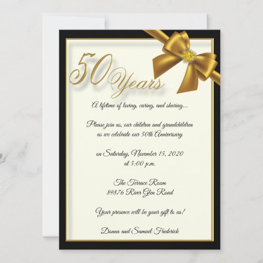 Invitation Célébration élégante du 50e anniversaire en or (Devant)