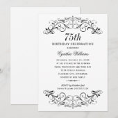 Invitation Célébration élégante du 75e anniversaire en noir e (Devant / Derrière)
