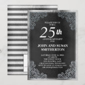 Invitation Célébration élégante noire et argent de 25 ans de (Devant / Derrière)