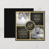 Invitation Célébration élégante noire et or de 50 ans de mari (Devant / Derrière)