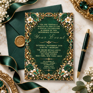 Invitation Célébration Élégante Romantique Florale Pailletée