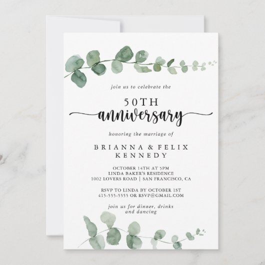 Invitation Célébration Eucalyptus 50e Anniversaire de Mariage (Devant)