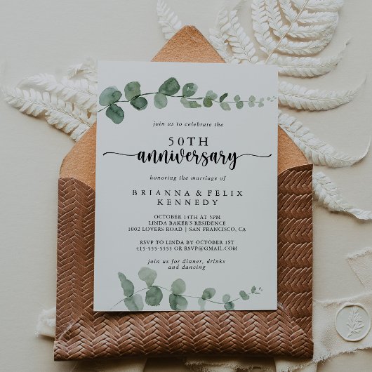 Invitation Célébration Eucalyptus 50e Anniversaire de Mariage