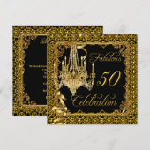 Invitation Célébration fabuleuse du 50e anniversaire noir or (Devant / Derrière)