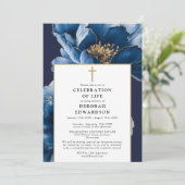 Invitation Célébration Florale Bleue De La Marine Chrétienne (Debout devant)