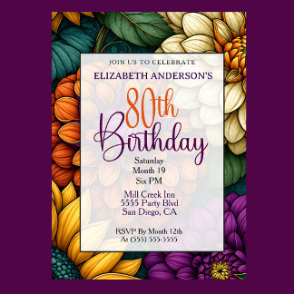 Invitation Célébration florale d'automne opulente pour 80 ans