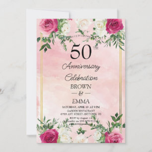 Invitation Célébration florale élégante du 50e anniversaire d