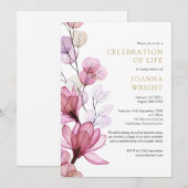 Invitation Célébration florale rose de la vie Funérailles (Devant / Derrière)