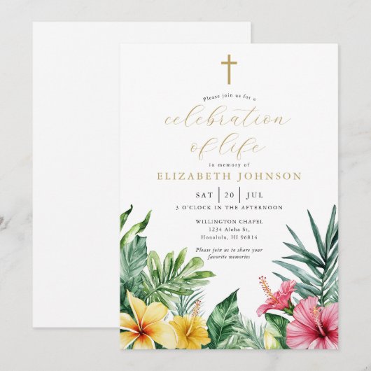 Invitation Célébration Florale Tropicale Chrétienne De Vie (Devant / Derrière)