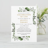 Invitation Célébration florale verte olive de la vie Funérail (Debout devant)