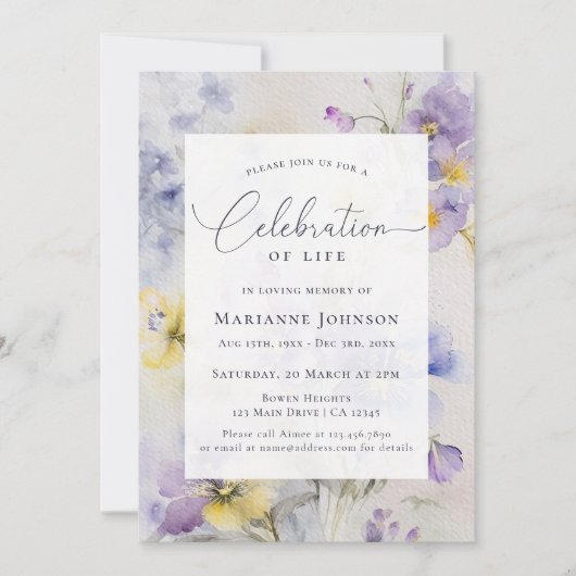 Invitation Célébration florale violette de la vie (Devant)