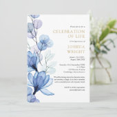 Invitation Célébration funèbre florale bleue de la vie (Debout devant)