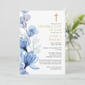 Invitation Célébration Funéraire Chrétienne Florale Bleue De  (Debout devant)